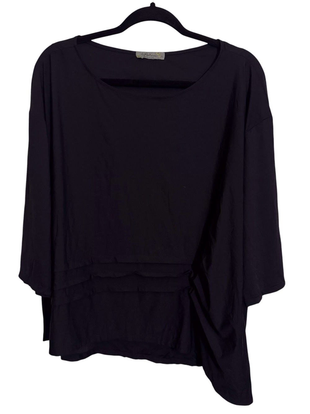 Chalet Et Ceci Size Large Black Lagenlook Tunic Asymmetric Top Long Sleeve Artsy